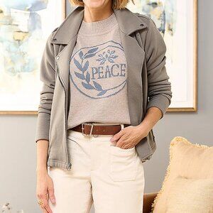 Studio Park x Amy Stran Drop Shoulder Peace Graphic Sweater Women's Size XL